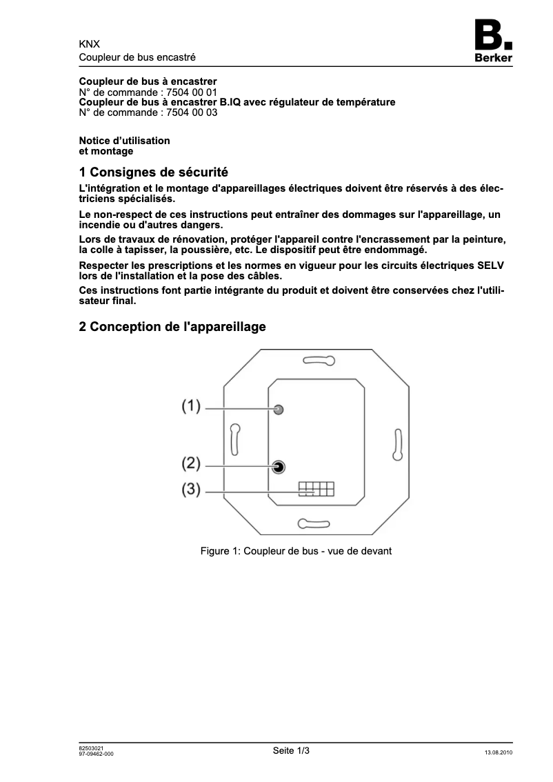 Page 1 de la notice Guide d'installation Hager 75040001