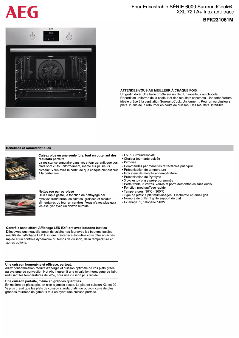 Page 1 de la notice Fiche technique AEG BPK231061M