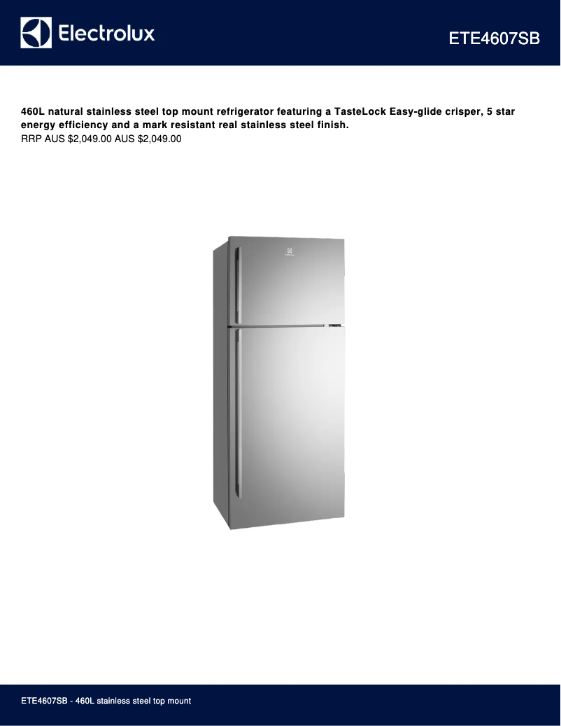 Página 1 del manual Ficha técnica Electrolux ETE4607