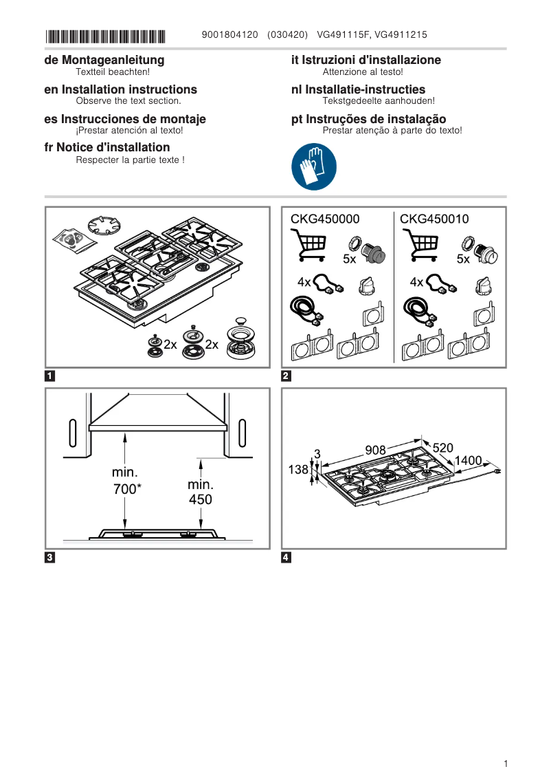 Page 1 of the manual Installation Guide Gaggenau VG491215