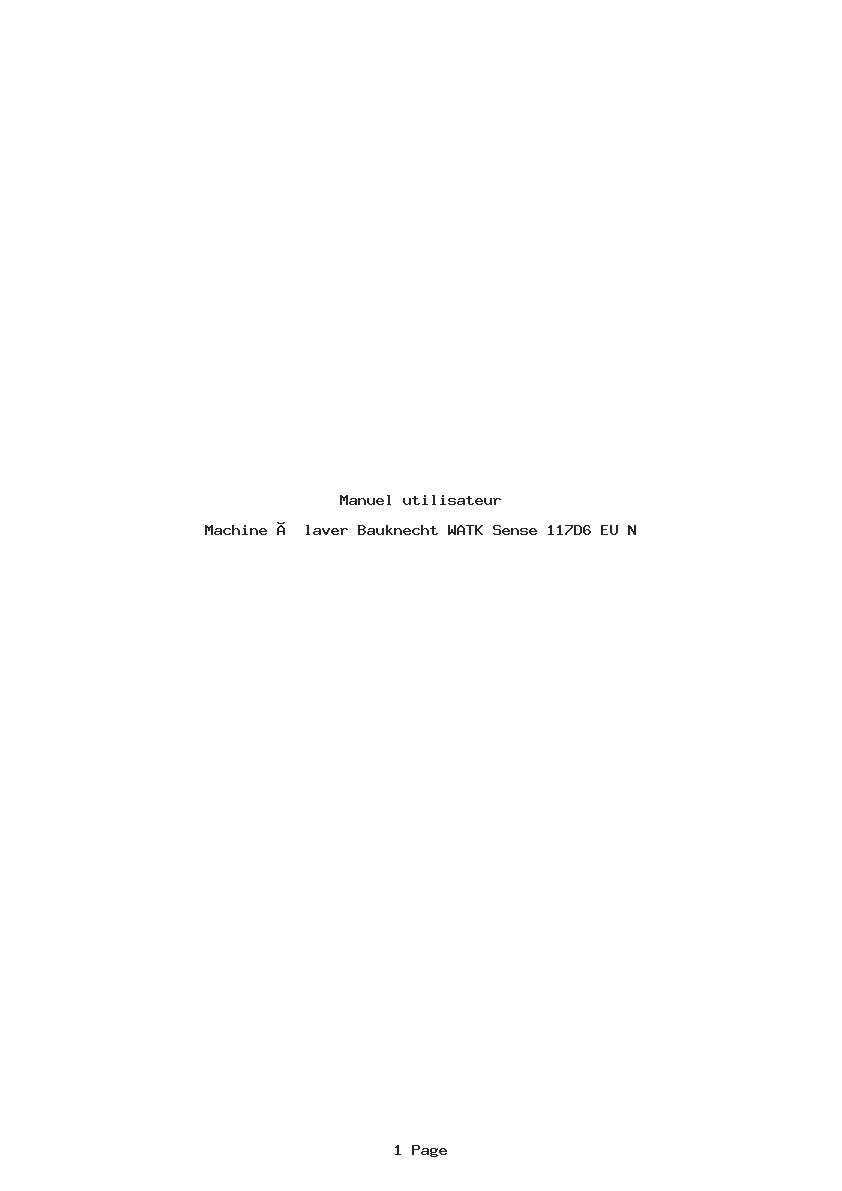 Page 1 de la notice Manuel utilisateur Bauknecht WATK Sense 117D6 EU N