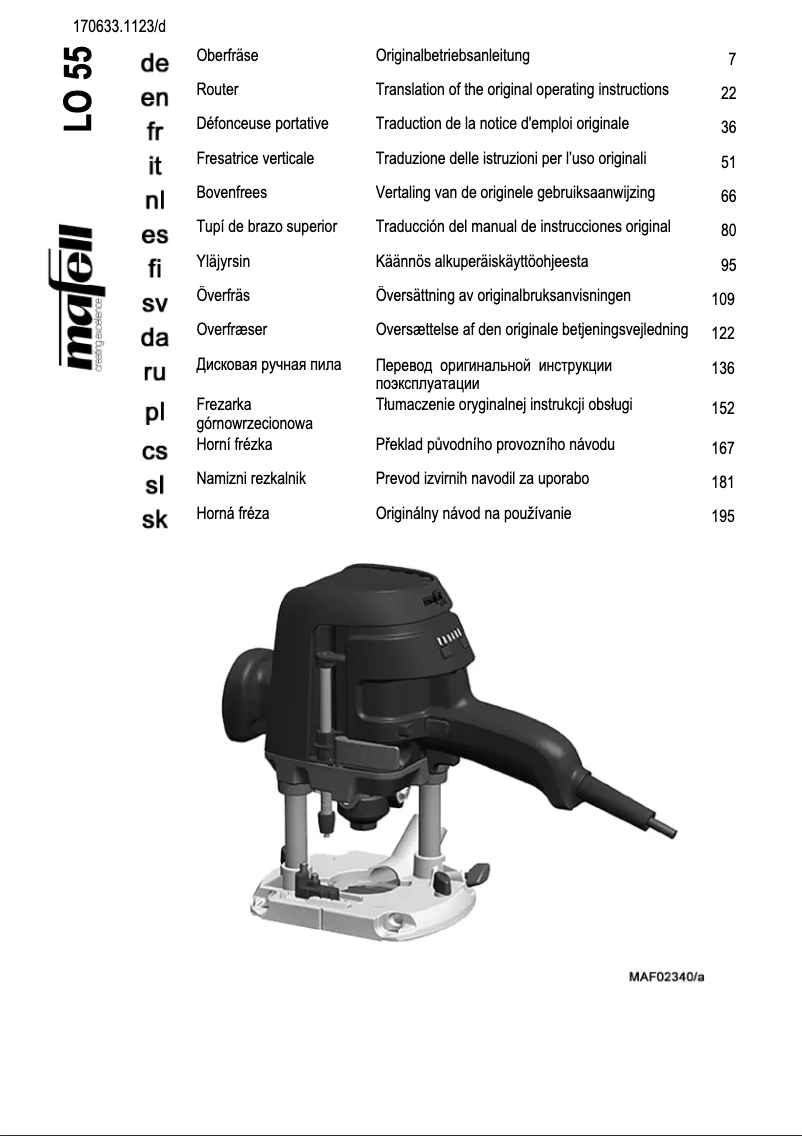 Page 1 de la notice Manuel utilisateur Mafell LO 55