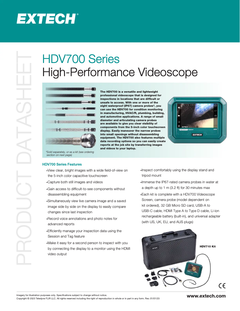 Página 1 del manual Ficha técnica Extech HDV700