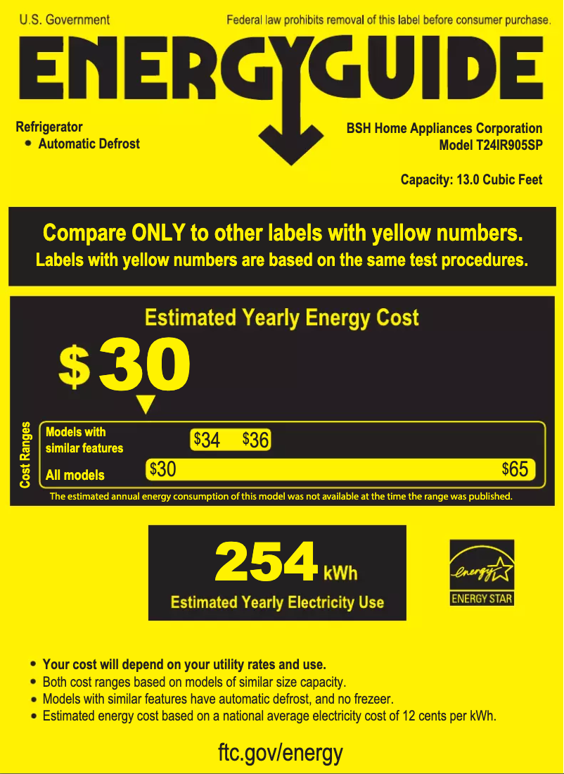 Page 1 de la notice Label énergétique Thermador T24IR905SP