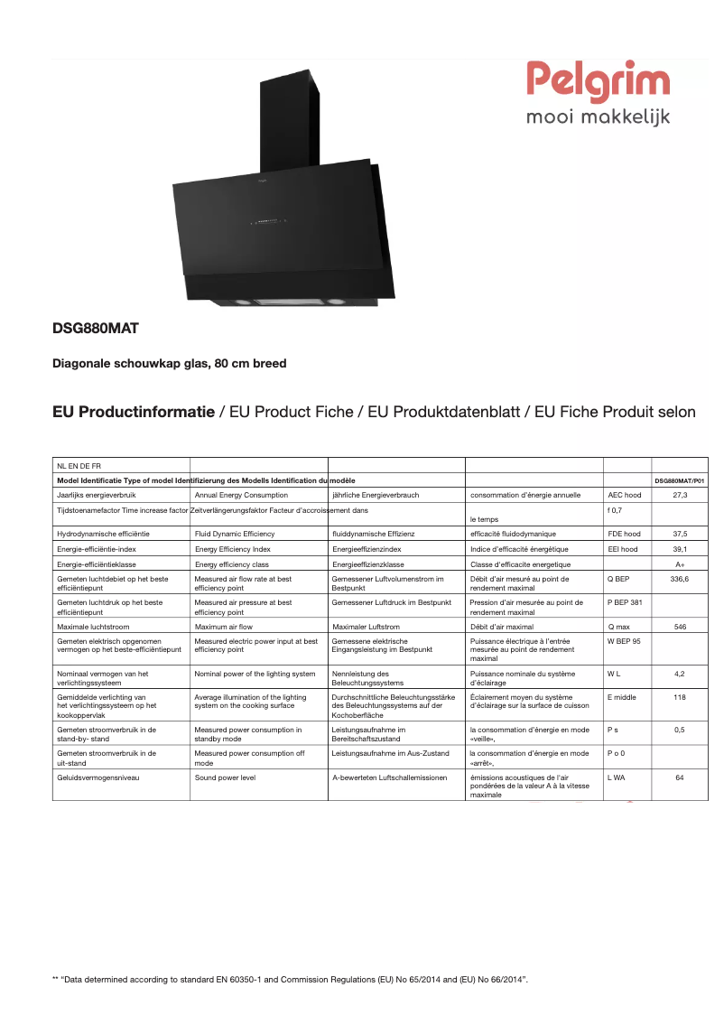 Page 1 de la notice Fiche technique Pelgrim DSG880MAT
