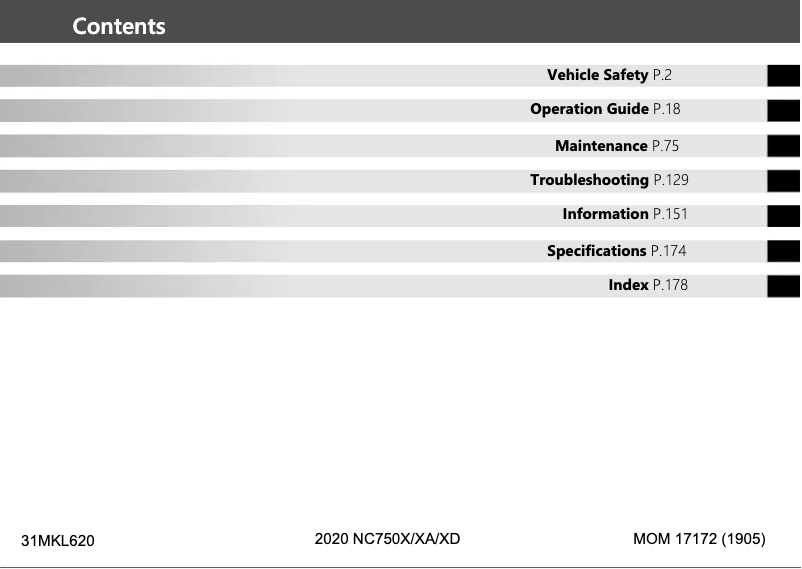 Page 1 de la notice Manuel utilisateur Honda NC750X (2020)