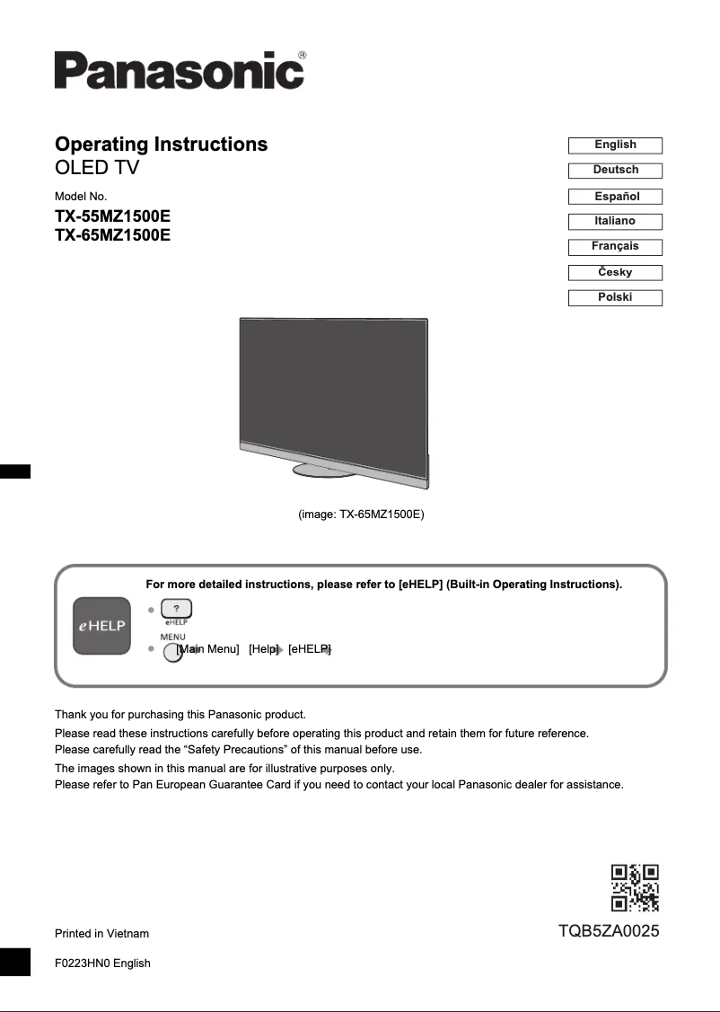 Page 1 de la notice Guide de démarrage rapide Panasonic TX-55MZ1500E
