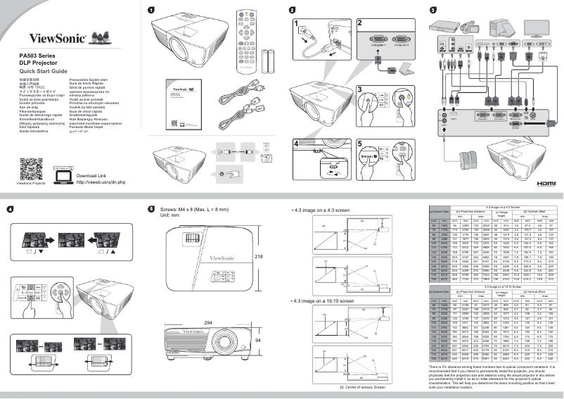 Page 1 de la notice Guide de démarrage rapide Viewsonic PA503S