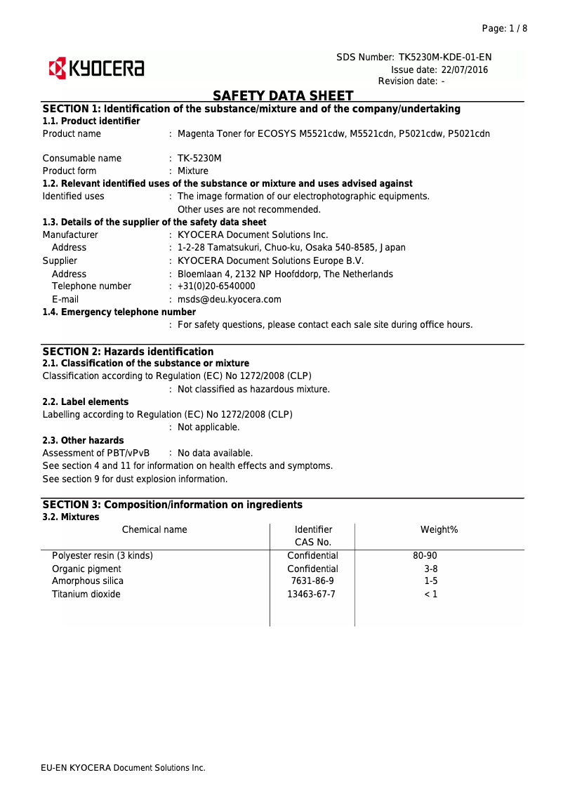 Page 1 de la notice Instructions de sécurité Kyocera ECOSYS M5521CDN