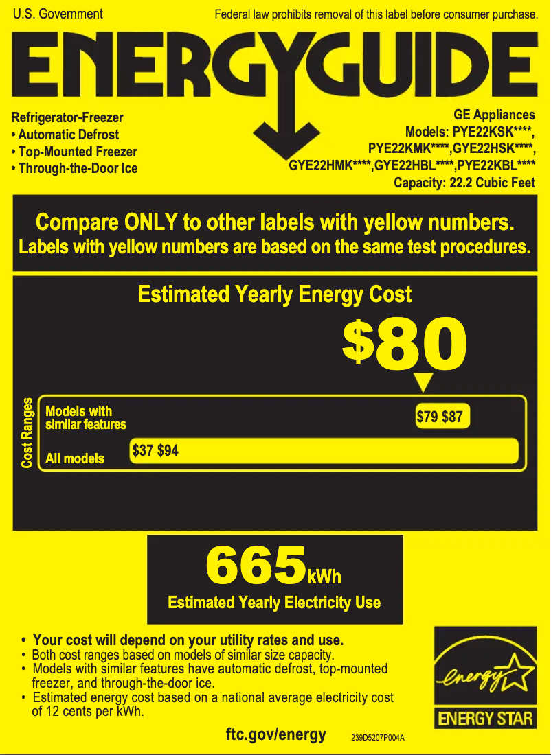 Página 1 del manual Etiqueta energética GE Profile PYE22KBLTS