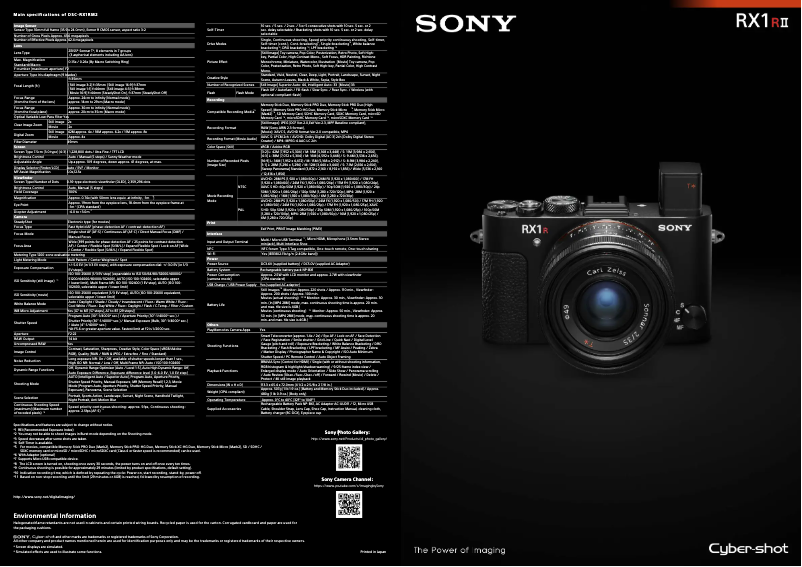 Page 1 de la notice Brochure Sony Cybershot DSC-RX1R II