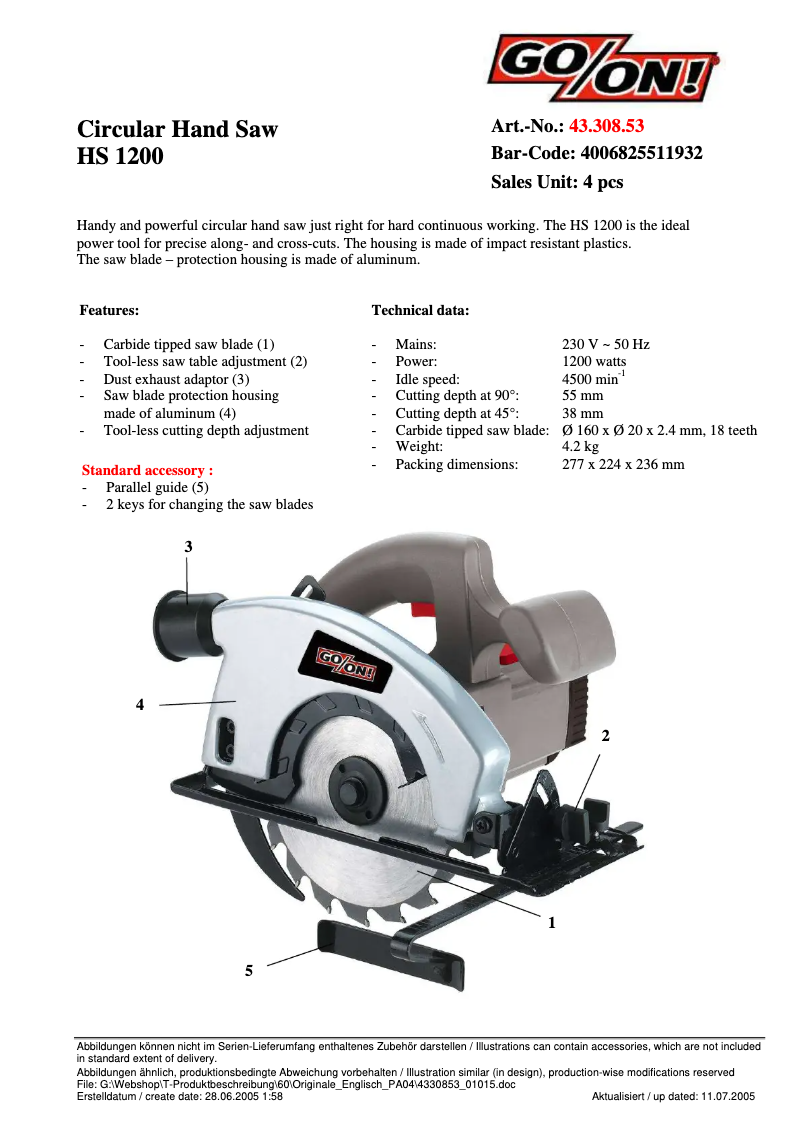Page 1 de la notice Manuel utilisateur GO/ON HS 1200