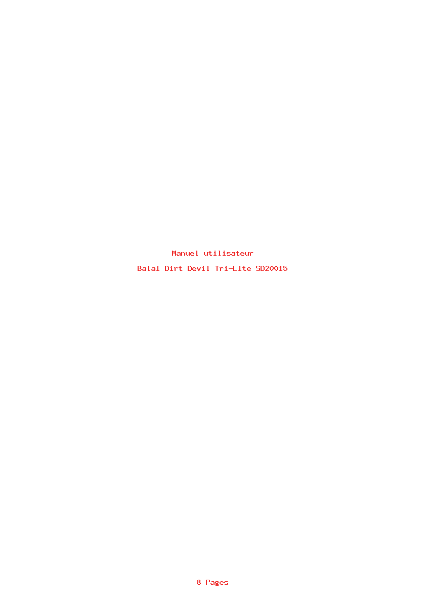 Page 1 de la notice Manuel utilisateur Dirt Devil Tri-Lite SD20015