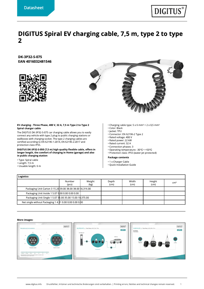 Page 1 de la notice Fiche technique Digitus DK-3P32-S-075