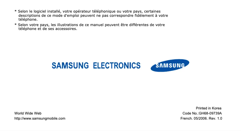 Page 1 de la notice Manuel utilisateur Samsung SGH-X650