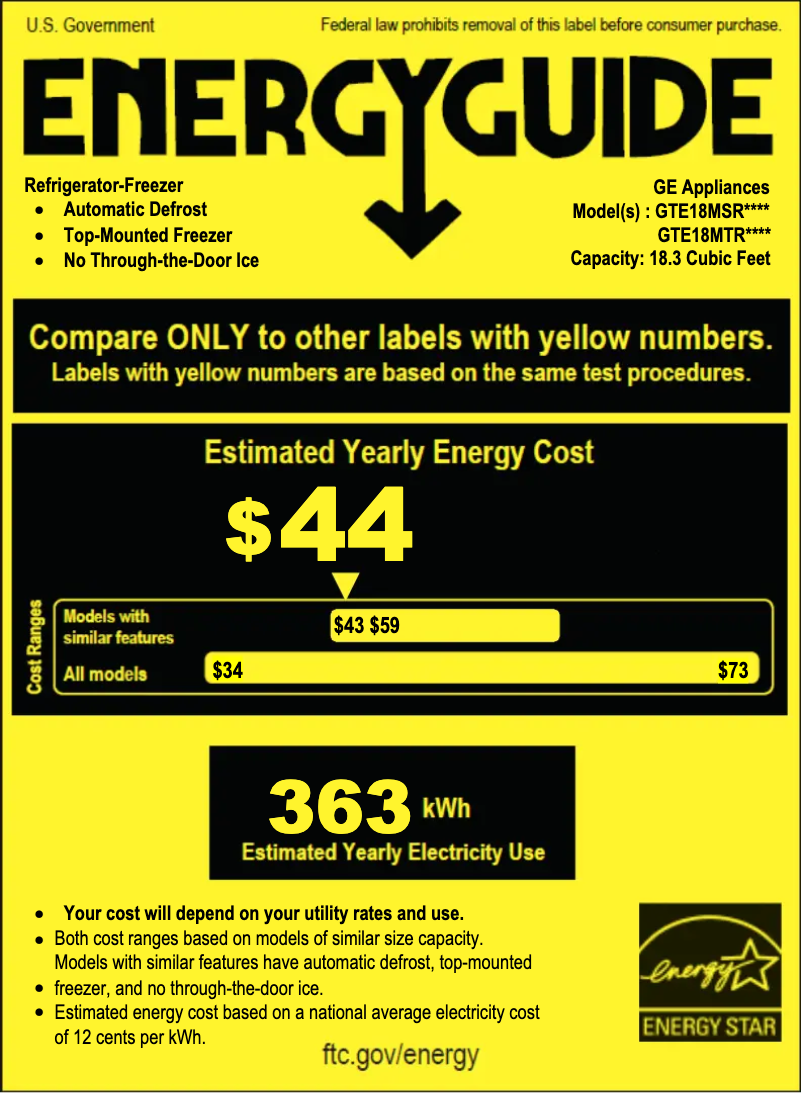Page 1 of the manual Energy Label GE GTE18MSRRSS