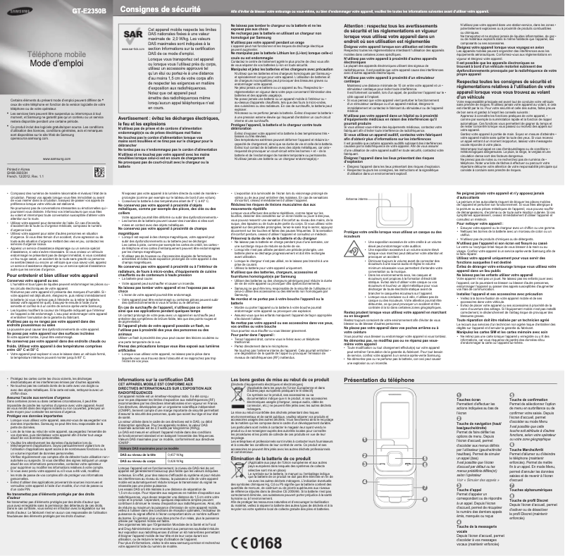 Page 1 de la notice Manuel utilisateur Samsung GT-E2350B
