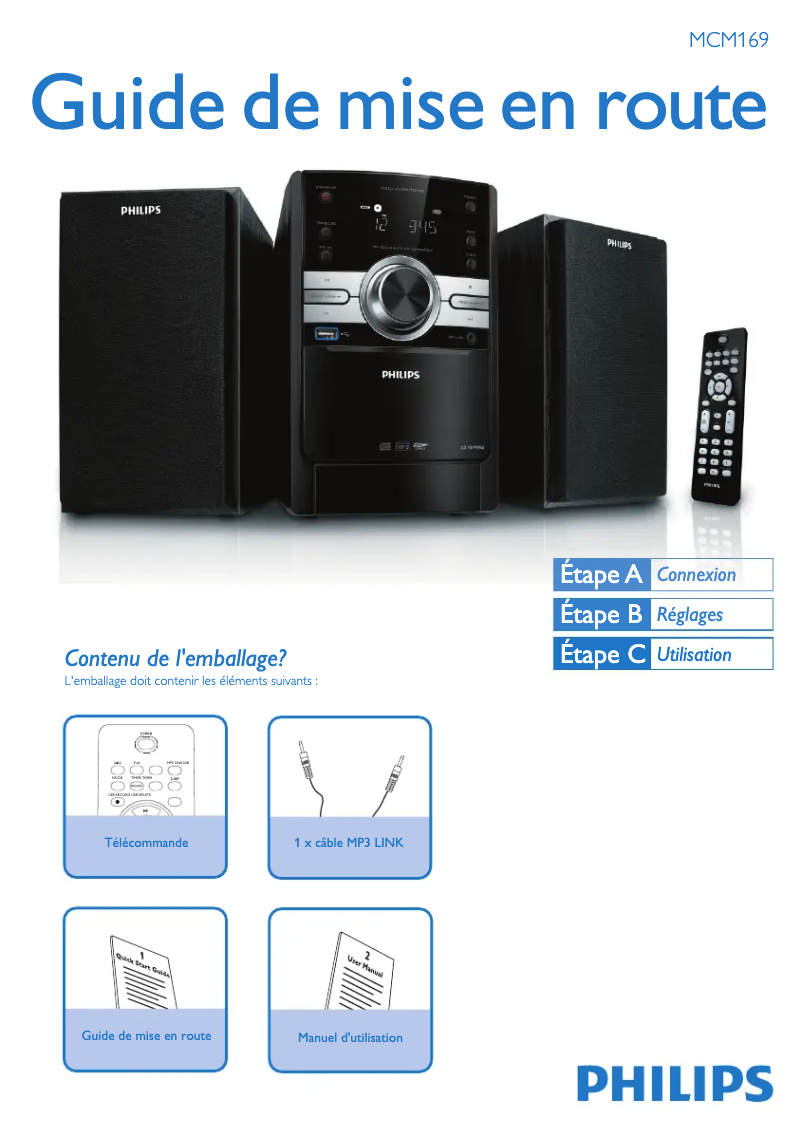 Page 1 de la notice Guide de démarrage rapide Philips MCM169