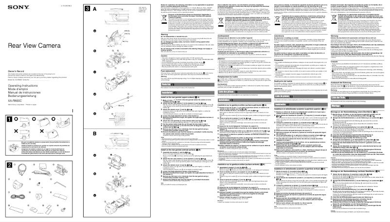 Page 1 de la notice Manuel utilisateur Sony XA-R800C