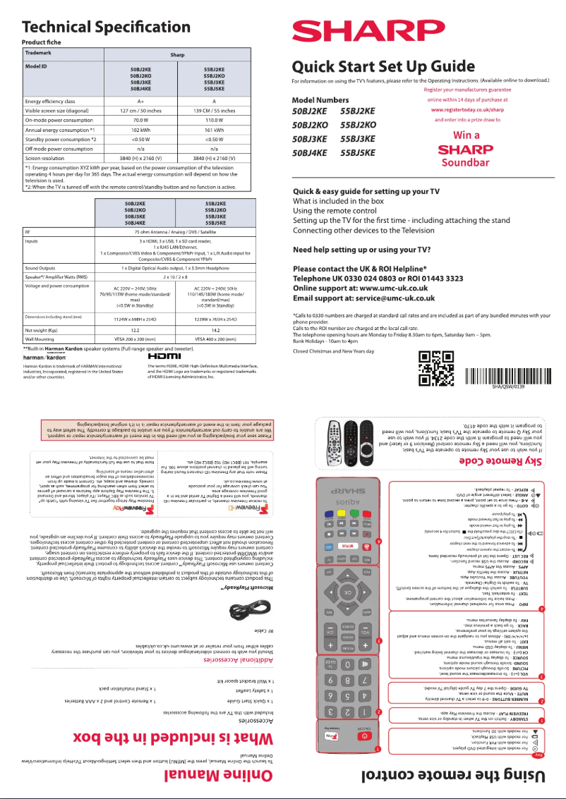 Page 1 de la notice Guide de démarrage rapide Sharp 50BJ2KO