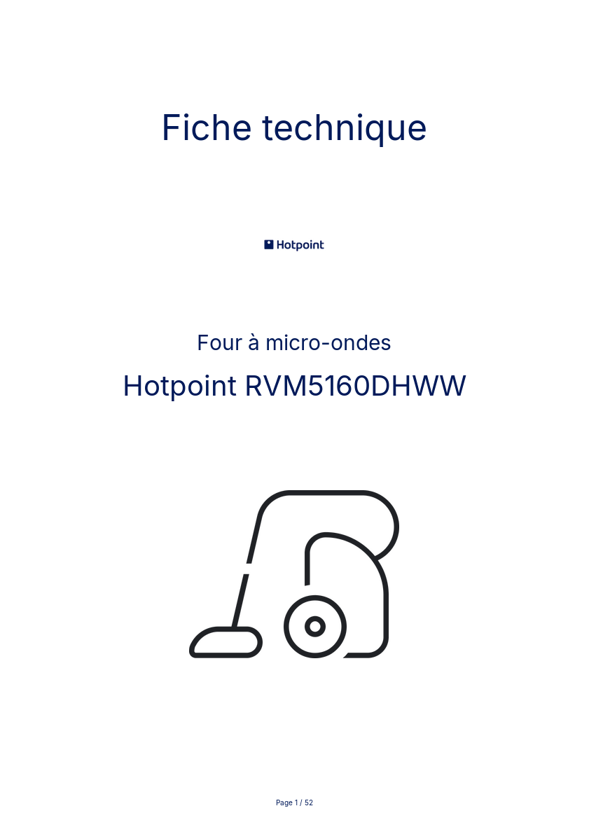 Page 1 de la notice Fiche technique Hotpoint RVM5160DHWW