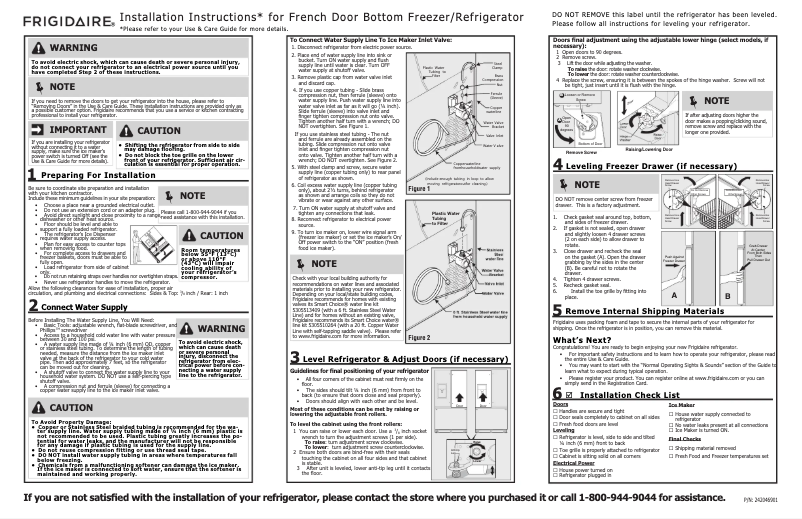 Page 1 de la notice Guide d'installation Frigidaire FGHB2878LE