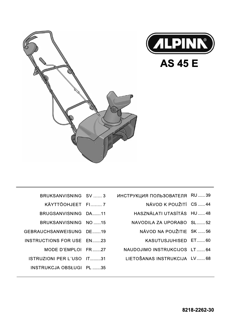 Page 1 de la notice Manuel utilisateur Alpina AS 45 E