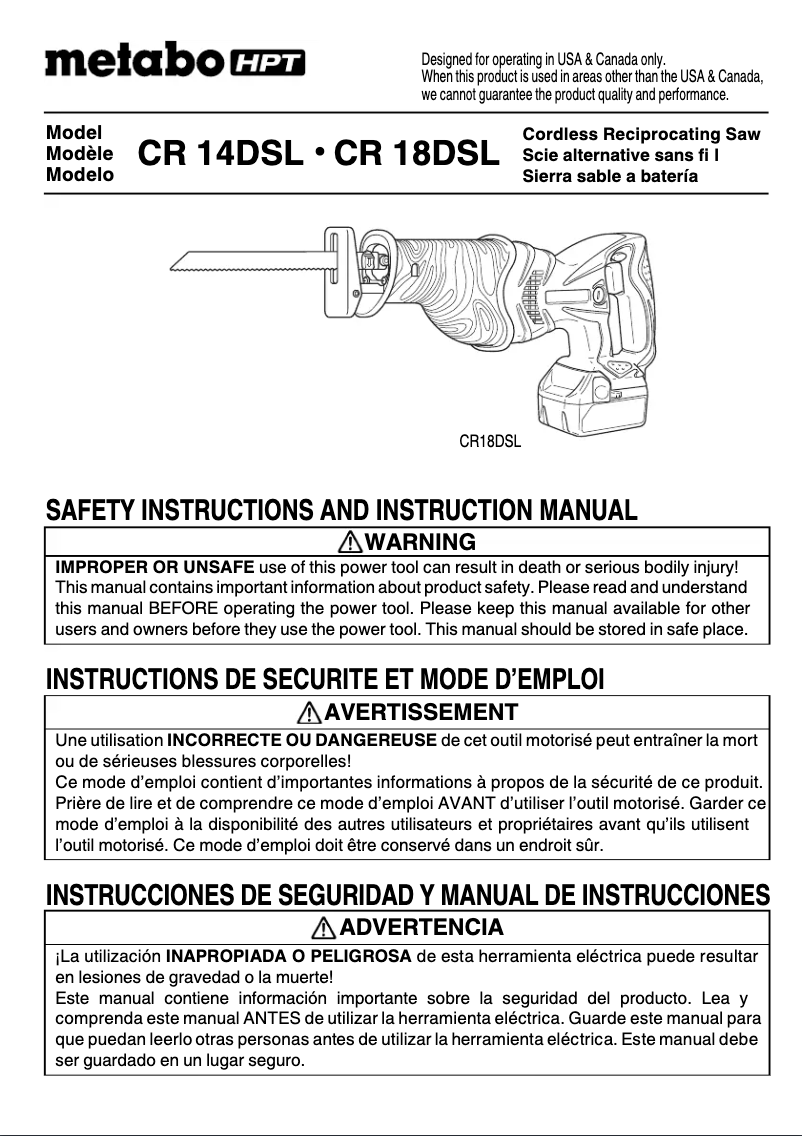 Page 1 de la notice Manuel utilisateur Metabo CR 14DSL