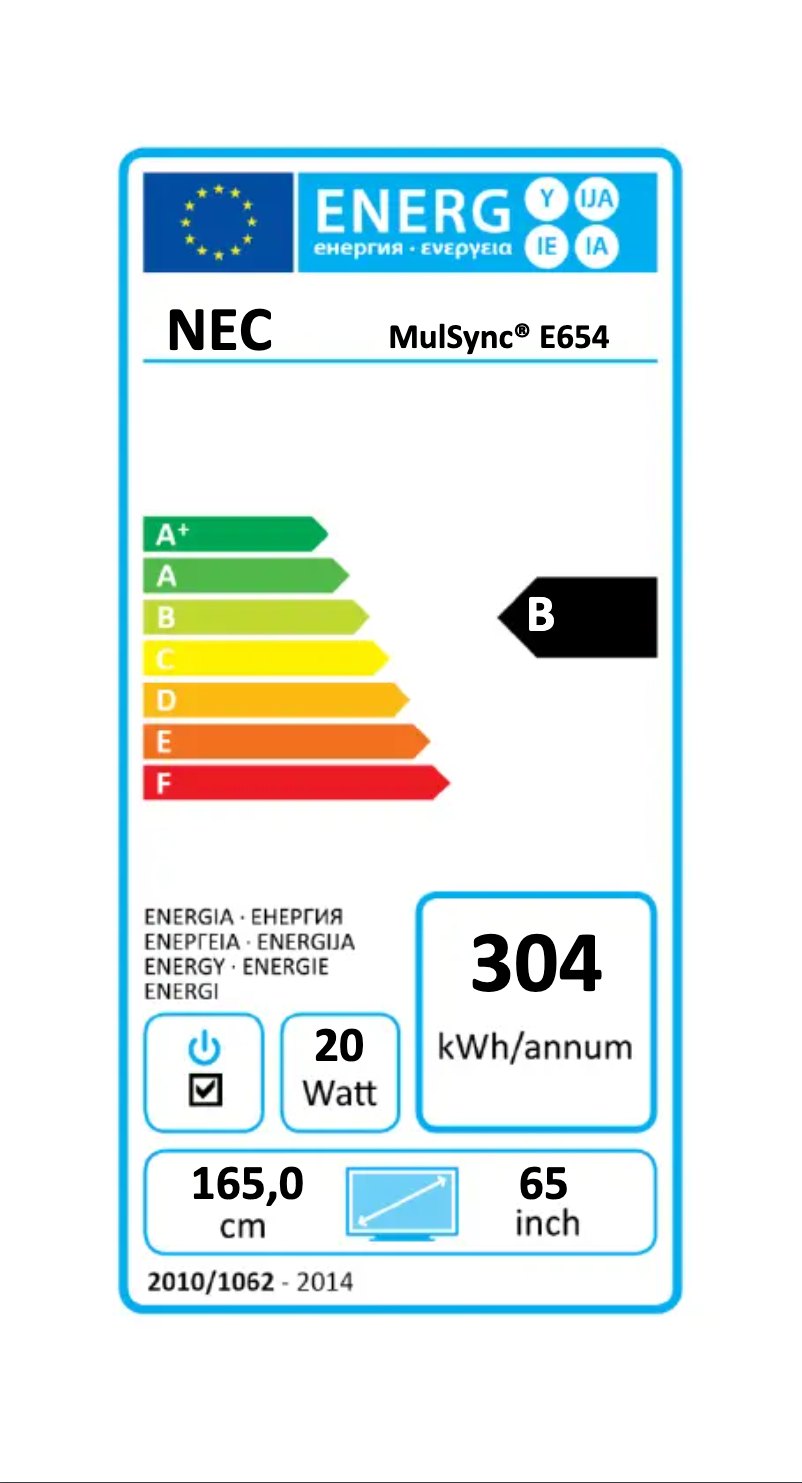 Page 1 de la notice Label énergétique NEC MultiSync E654
