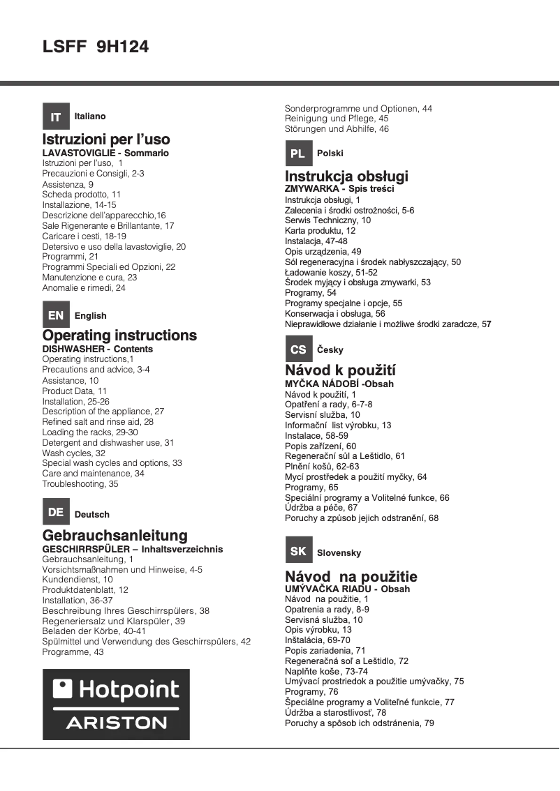 Page 1 de la notice Manuel utilisateur Hotpoint Ariston LSFF 9H124 CX EU