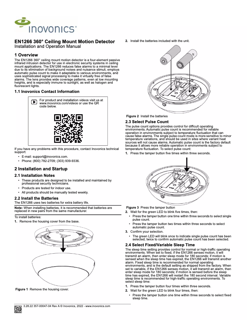 Page 1 de la notice Manuel utilisateur Inovonics EN1266