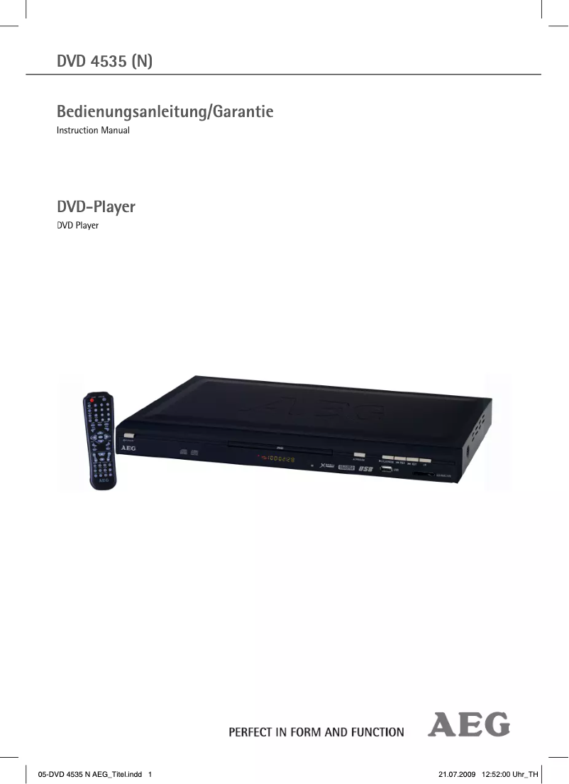 Page 1 de la notice Manuel utilisateur AEG DVD 4535