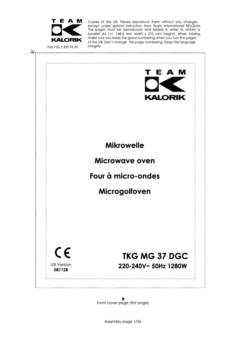 Page 1 de la notice Manuel utilisateur Kalorik TKG MG 37 DGC
