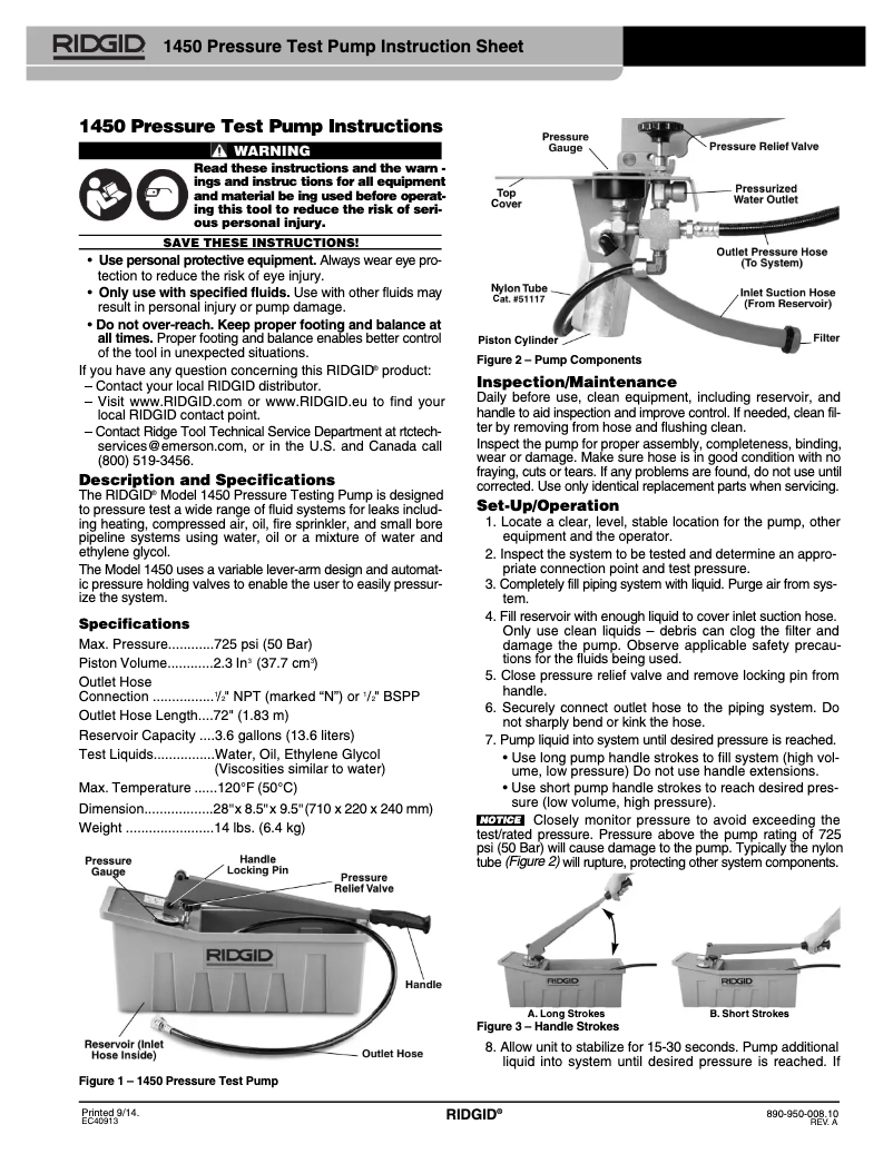 Page 1 de la notice Instructions / montage Ridgid 1450