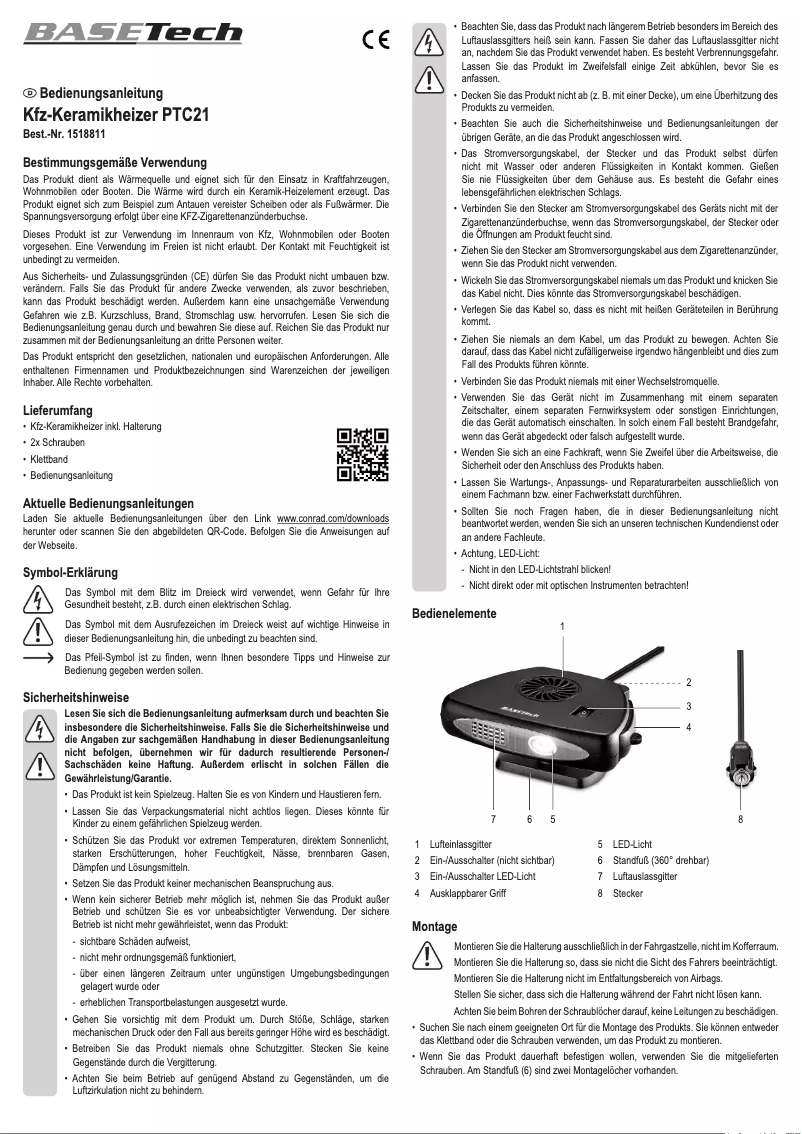 Page 1 de la notice Manuel utilisateur BaseTech PTC21