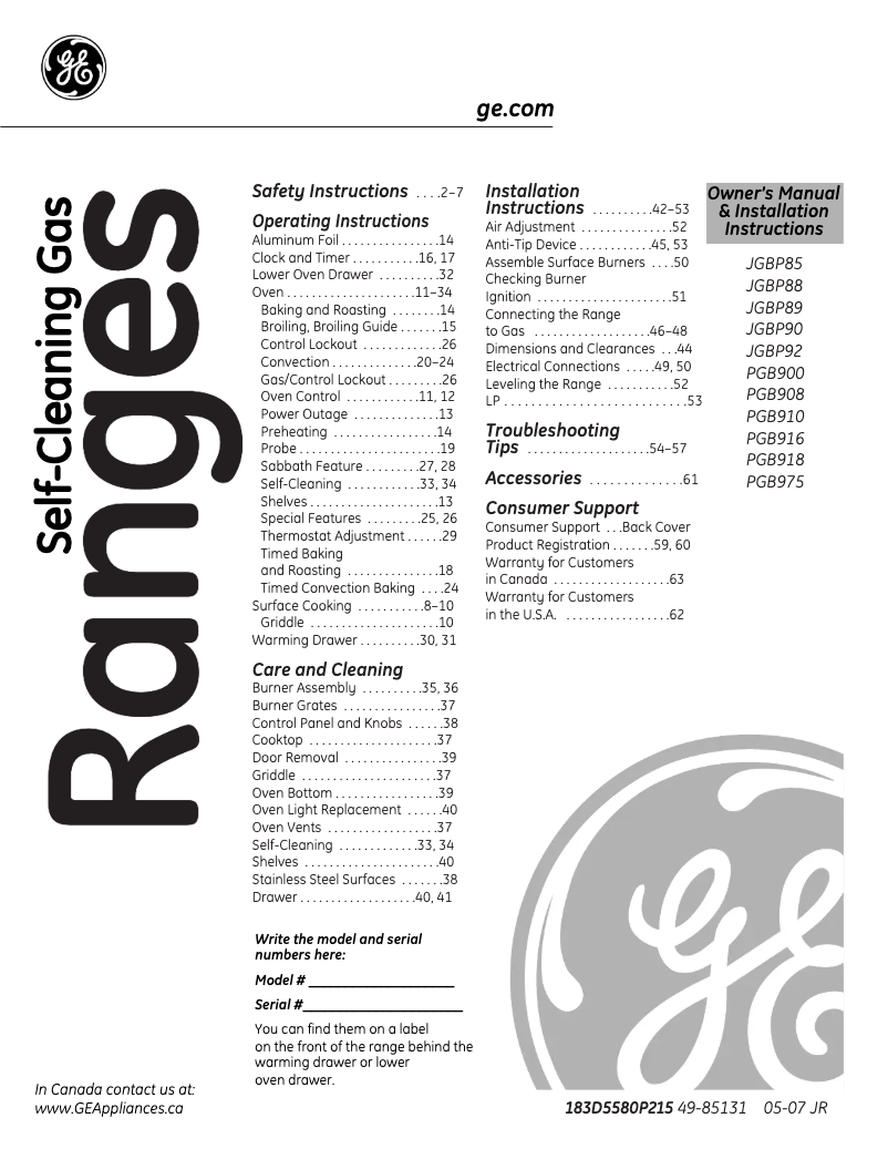 Page 1 de la notice Guide d'installation GE JGBP88DEMWW