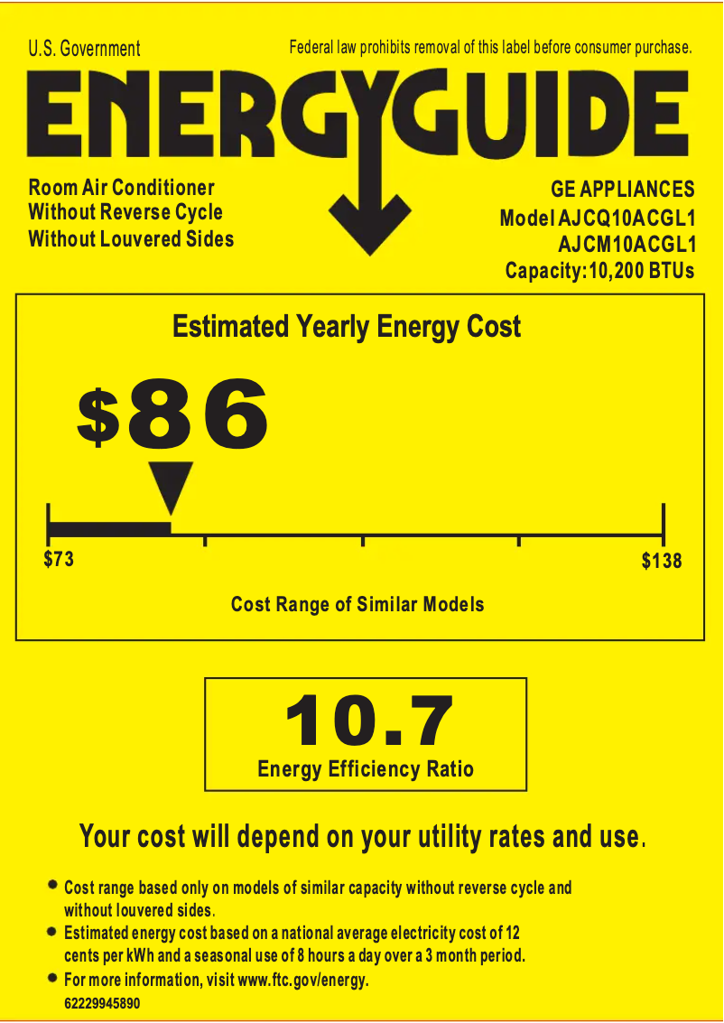 Página 1 del manual Etiqueta energética GE AJCM10ACG