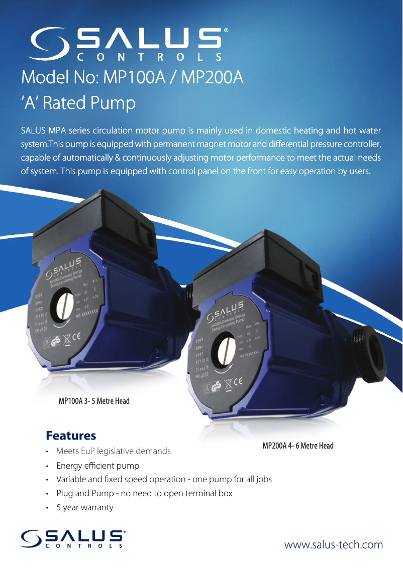 Page 1 de la notice Fiche technique Salus MP100A