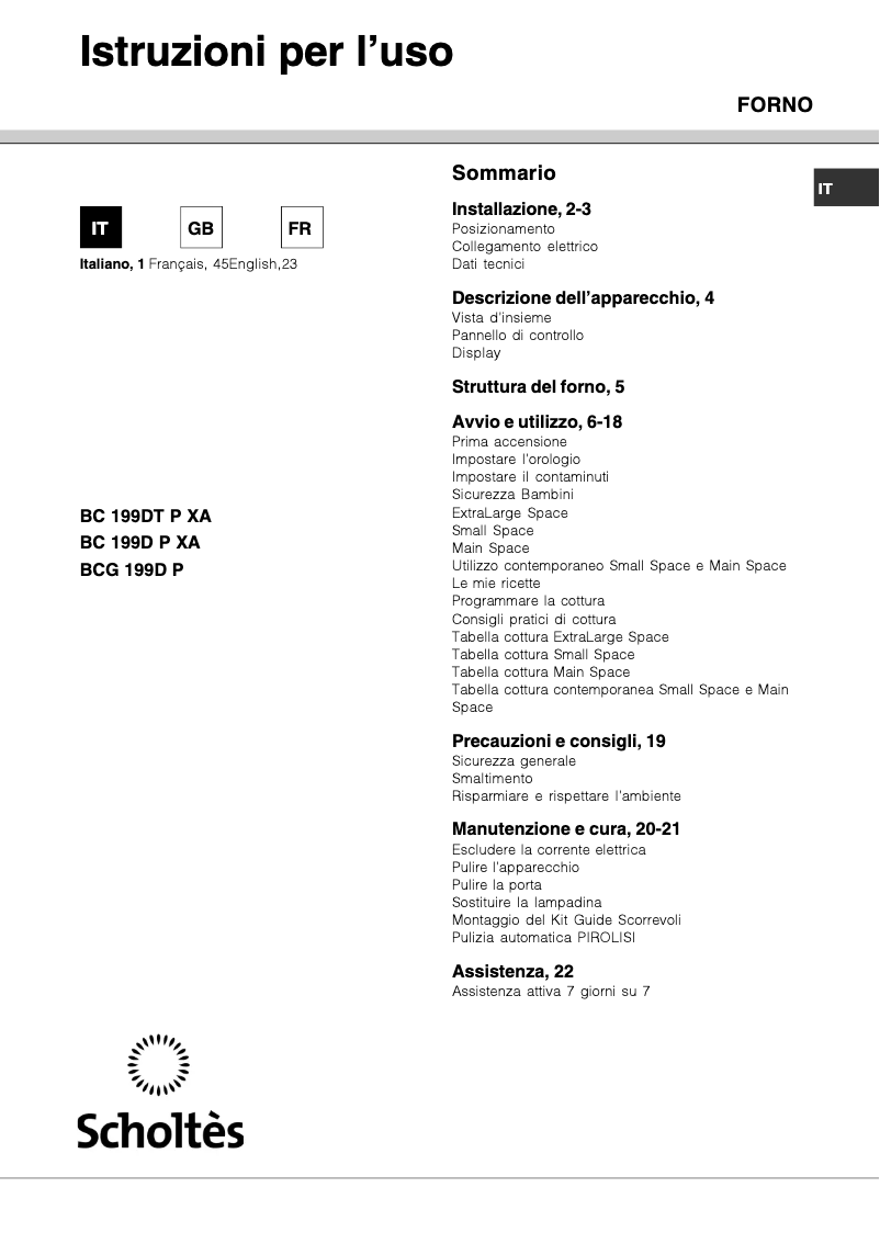 Page 1 de la notice Manuel utilisateur Scholtès BCG 199D P