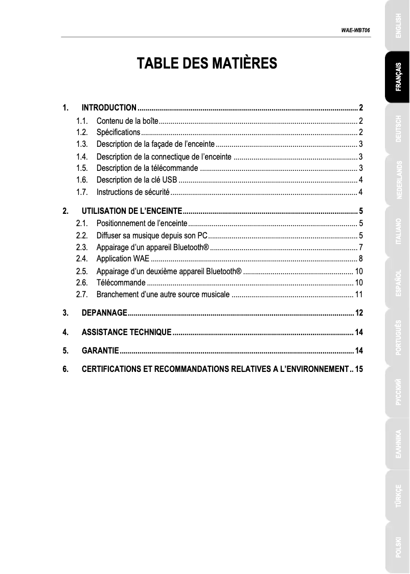 Page 1 de la notice Manuel utilisateur Hercules WAE WBT06