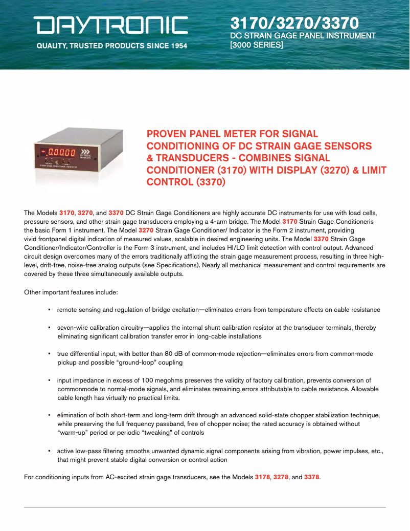 Page 1 de la notice Fiche technique Daytronic 3370CF