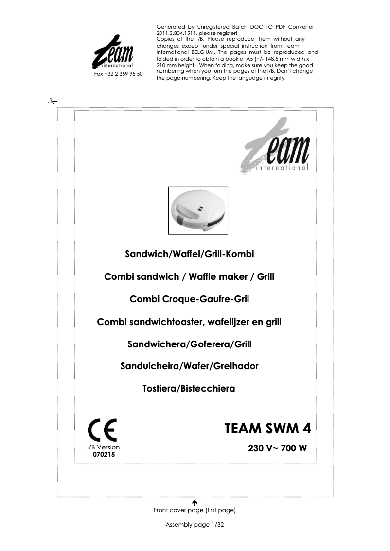Page 1 de la notice Manuel utilisateur Team SWM 4