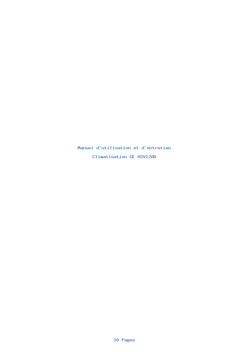 Page 1 de la notice Manuel d'utilisation et d'entretien GE ASV12AB
