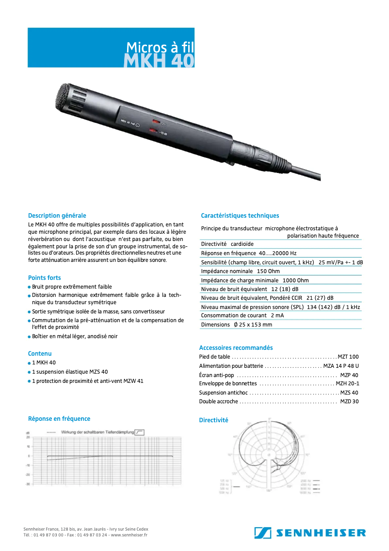 Page 1 de la notice Fiche technique Sennheiser MKH 40-P48