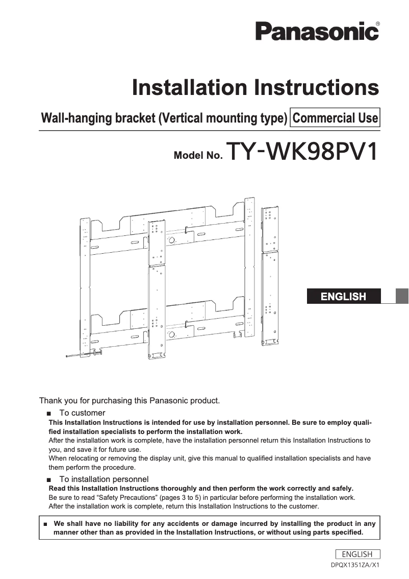 Page 1 de la notice Manuel utilisateur Panasonic TY-WK98PV1