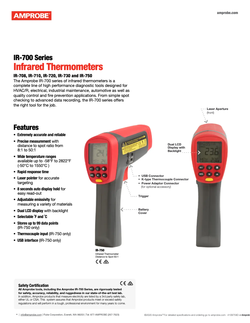 Page 1 de la notice Fiche technique Amprobe IR-730