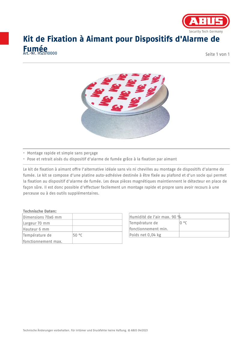 Page 1 of the manual Technical Sheet Abus HSZU10000