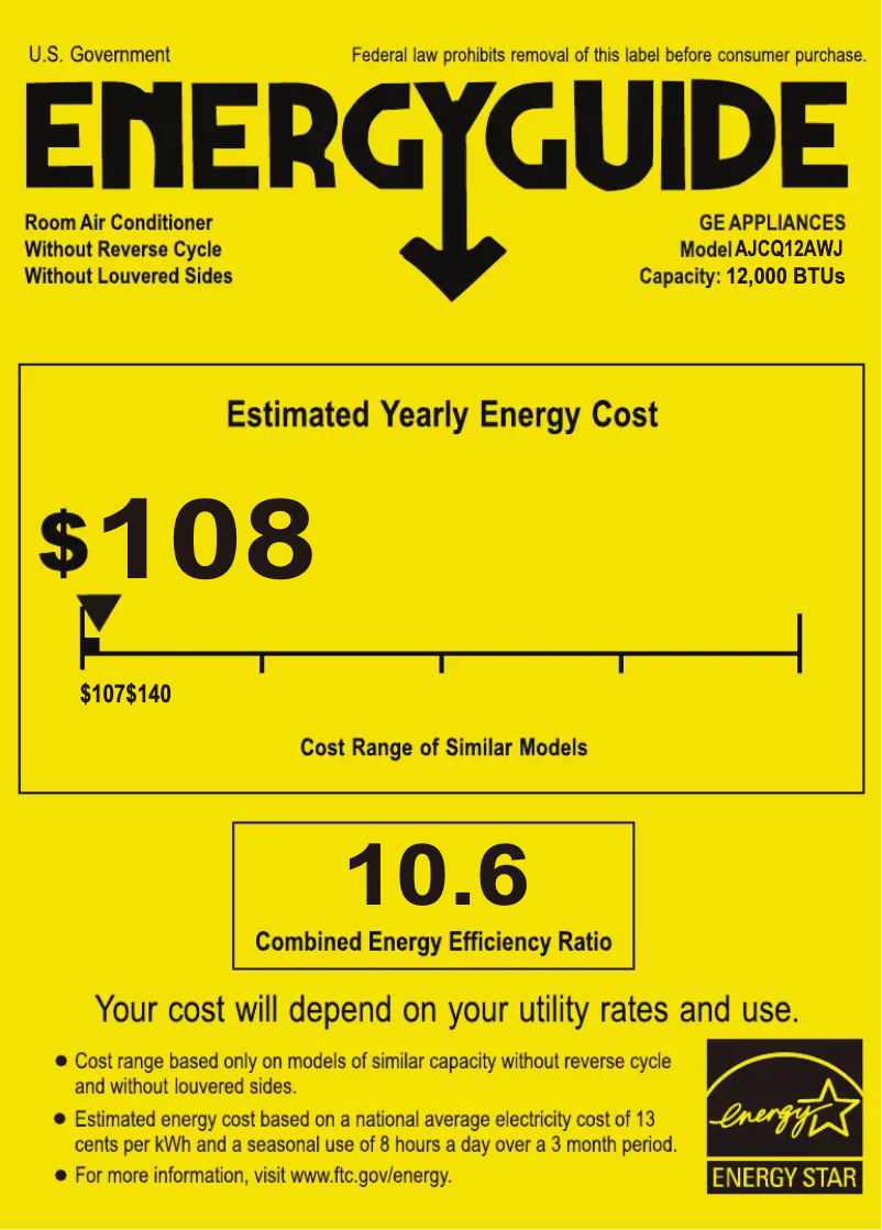 Página 1 del manual Etiqueta energética GE AJCQ12AWJ