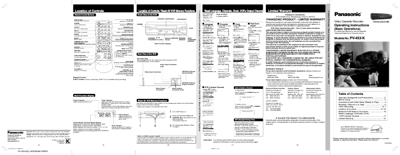 Page 1 de la notice Manuel utilisateur Panasonic PV-V453K