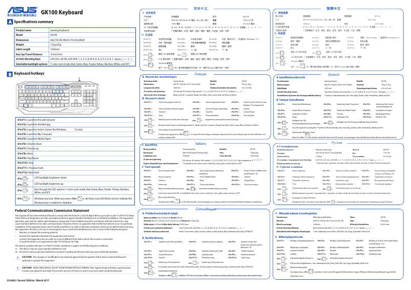 Page 1 de la notice Manuel utilisateur Asus ROG Sagaris GK100